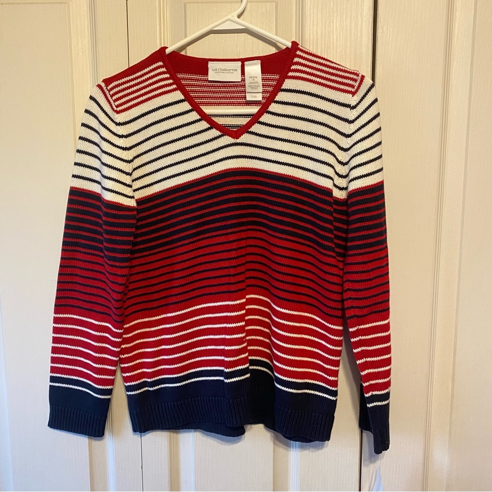 LIZ CLAIBORNE Red White and Blue striped Blouse